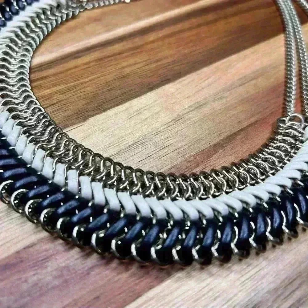Two Tone Leather Chainmail Statement Necklace - image 2